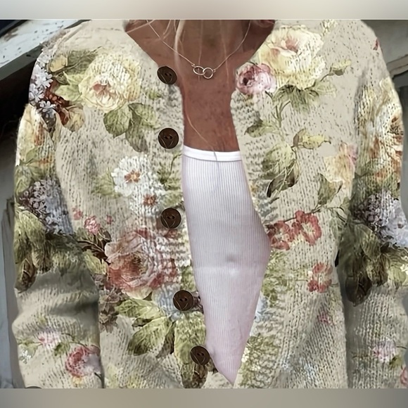 Sweaters - Floral Knit Cardigan Sweater (SKU351)